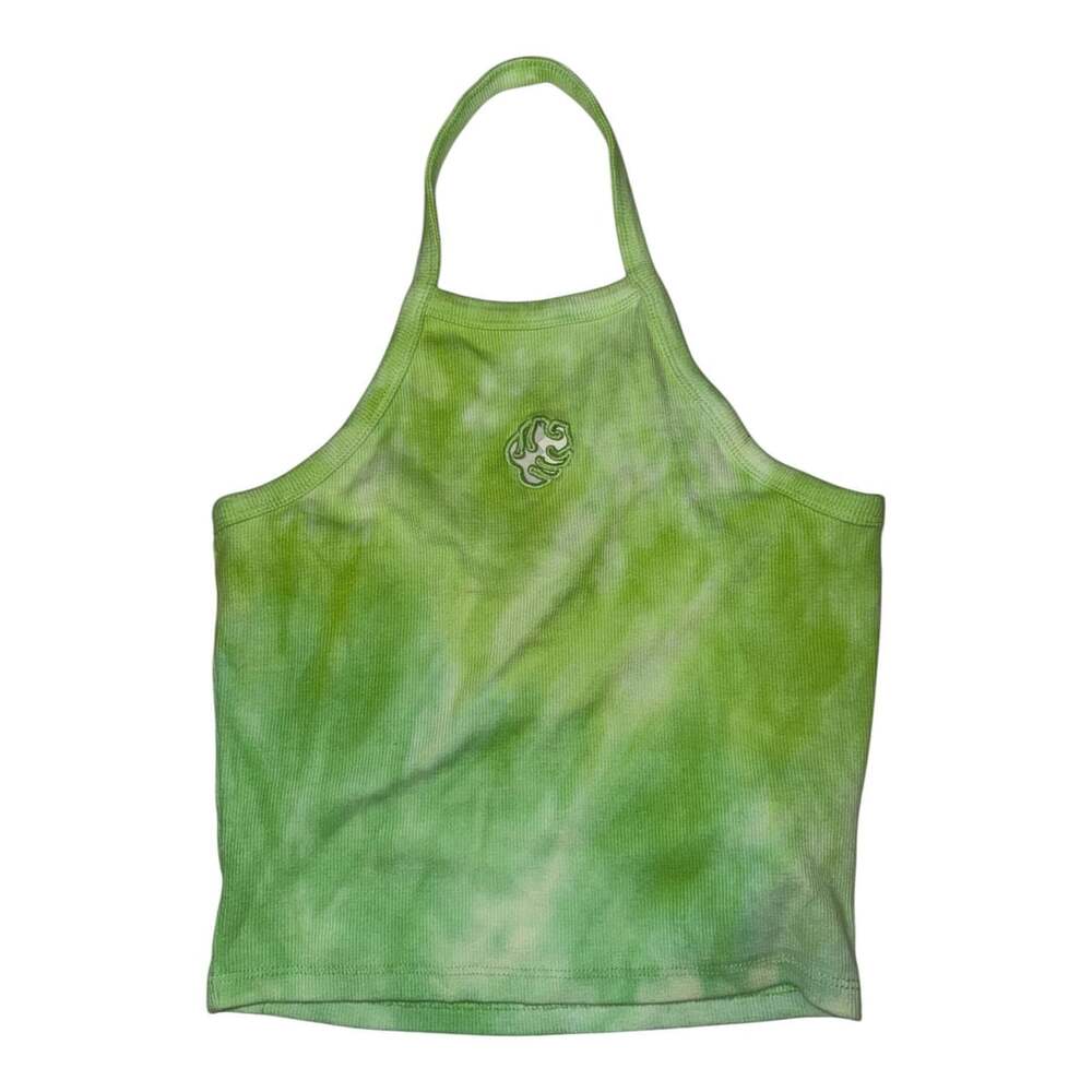 Zara Green Tie-Dye Ribbed Halter Crop Top